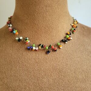 Vintage Multi Color Glass Seed Bead Cluster Dainty Necklace 16-19" Cottagecore